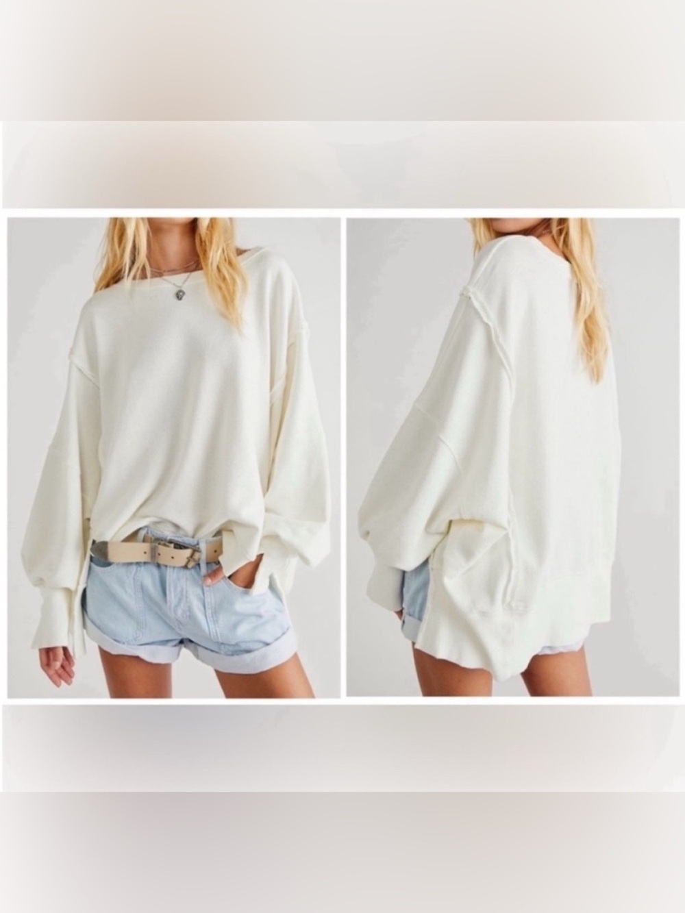 NWT Free People We the Free Camden Sweatshirt - White - Small, Medium